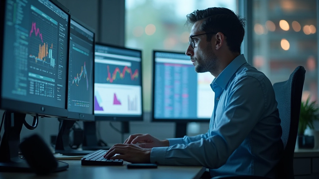 Persoon kijkt naar grafiek op computerscherm met analytische data