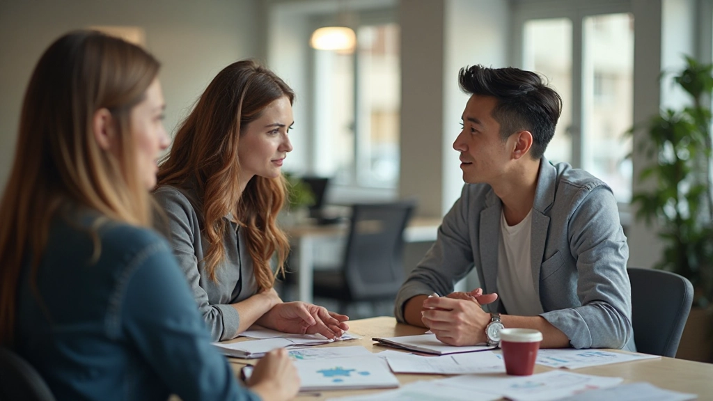 Twee personen in gesprek aan tafel, brainstormsessie met notities